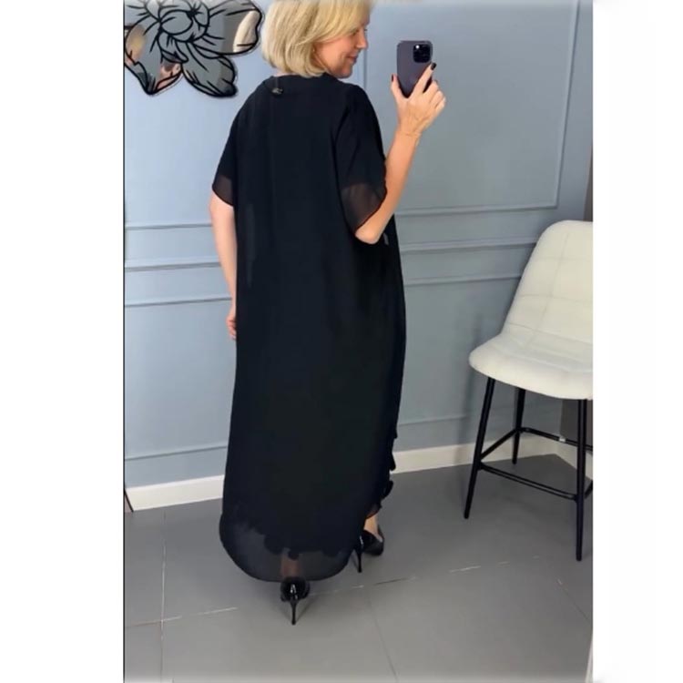 đHerbst-SpecialsđElegantes schwarzes Kleid mit V-Ausschnitt und UnregelmäĂige Outwear (2-teiliges Set)