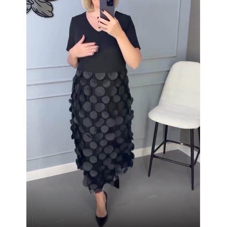 đHerbst-SpecialsđElegantes schwarzes Kleid mit V-Ausschnitt und UnregelmäĂige Outwear (2-teiliges Set)