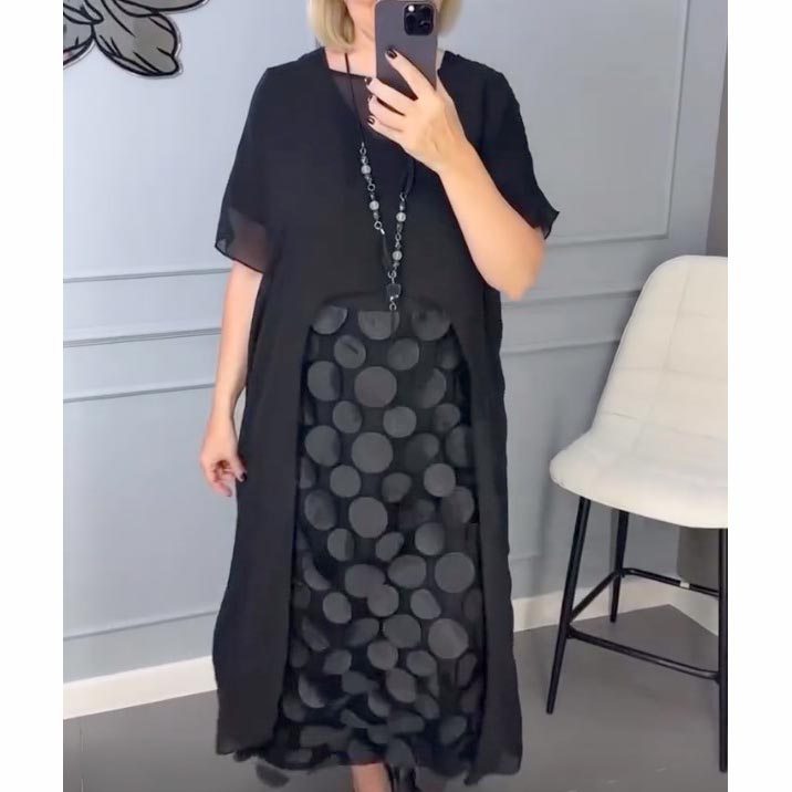đHerbst-SpecialsđElegantes schwarzes Kleid mit V-Ausschnitt und UnregelmäĂige Outwear (2-teiliges Set)