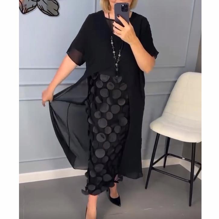 đHerbst-SpecialsđElegantes schwarzes Kleid mit V-Ausschnitt und UnregelmäĂige Outwear (2-teiliges Set)