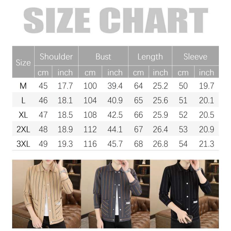đđLĂ€ssige gestreifte Herren Strickjacke mit Revers