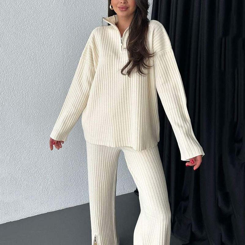 🍂Frühherbst-Special 59 % Rabatt💕Gemütliches zweiteiliges Set aus Rippstrick für Damen mit Hose mit geschlitztem Bein