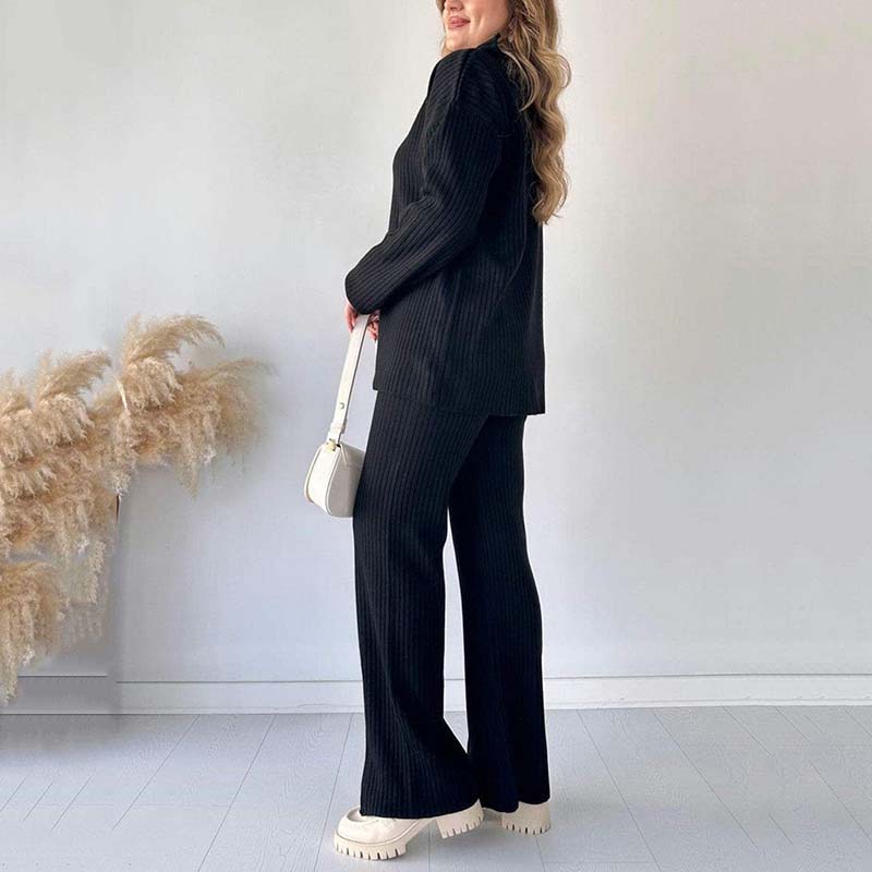 🍂Frühherbst-Special 59 % Rabatt💕Gemütliches zweiteiliges Set aus Rippstrick für Damen mit Hose mit geschlitztem Bein