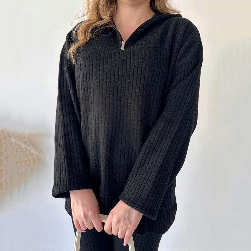 🍂Frühherbst-Special 59 % Rabatt💕Gemütliches zweiteiliges Set aus Rippstrick für Damen mit Hose mit geschlitztem Bein