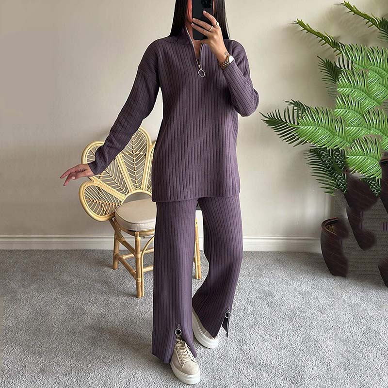 🍂Frühherbst-Special 59 % Rabatt💕Gemütliches zweiteiliges Set aus Rippstrick für Damen mit Hose mit geschlitztem Bein