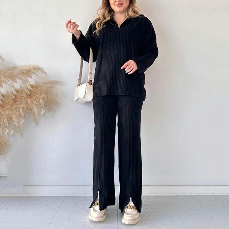 🍂Frühherbst-Special 59 % Rabatt💕Gemütliches zweiteiliges Set aus Rippstrick für Damen mit Hose mit geschlitztem Bein