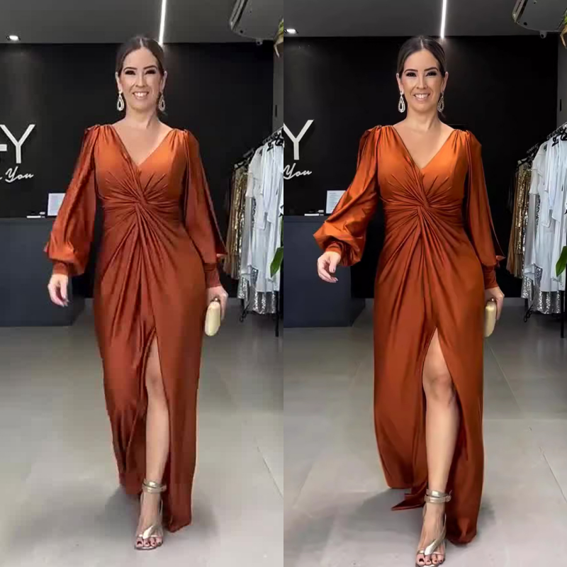 Glänzendes, fließendes, einfarbiges, bodenlanges Kleid für Damen