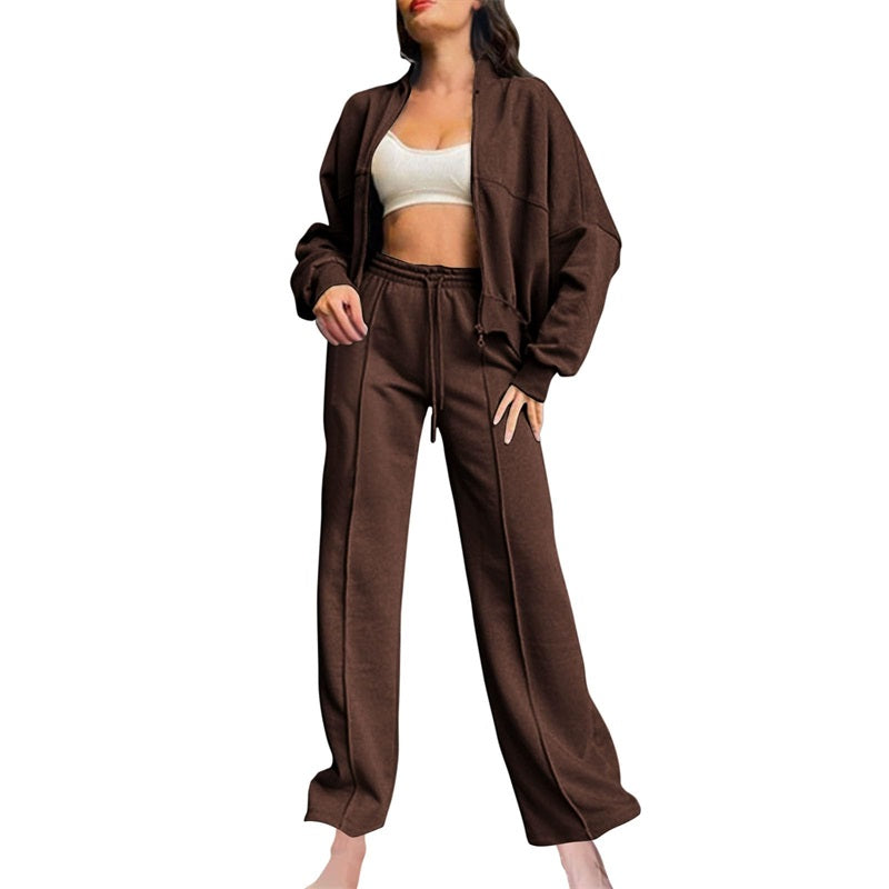 55% Rabatt🔥Zweiteiliges Damen-Set mit Langarm-Reißverschluss, Mantel und Kordelzug, Jogginghose