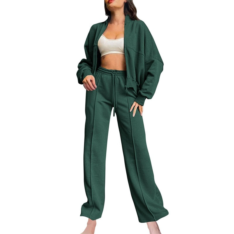 55% Rabatt🔥Zweiteiliges Damen-Set mit Langarm-Reißverschluss, Mantel und Kordelzug, Jogginghose