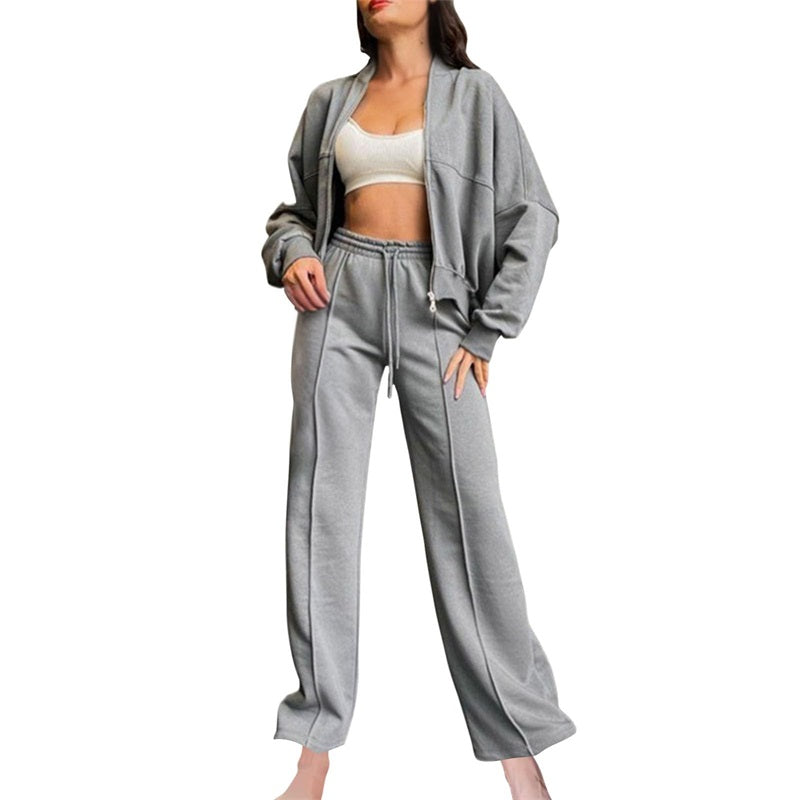 55% Rabatt🔥Zweiteiliges Damen-Set mit Langarm-Reißverschluss, Mantel und Kordelzug, Jogginghose