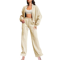 55% Rabatt🔥Zweiteiliges Damen-Set mit Langarm-Reißverschluss, Mantel und Kordelzug, Jogginghose