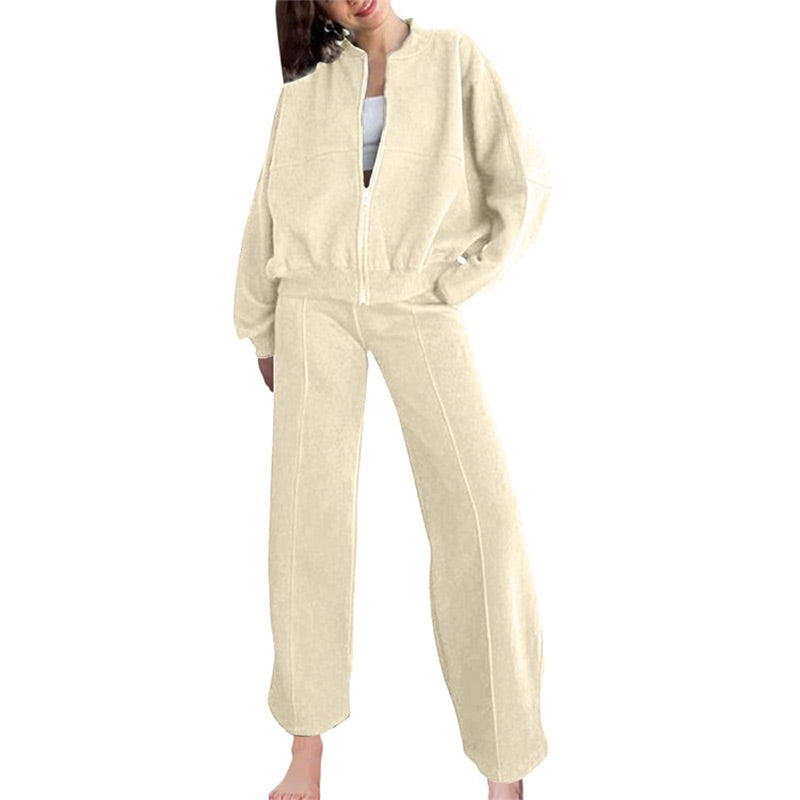 55% Rabatt🔥Zweiteiliges Damen-Set mit Langarm-Reißverschluss, Mantel und Kordelzug, Jogginghose