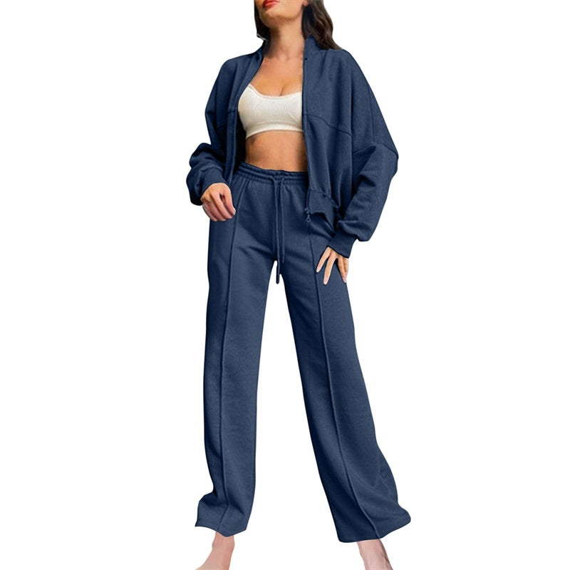 55% Rabatt🔥Zweiteiliges Damen-Set mit Langarm-Reißverschluss, Mantel und Kordelzug, Jogginghose