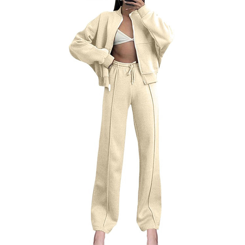 55% Rabatt🔥Zweiteiliges Damen-Set mit Langarm-Reißverschluss, Mantel und Kordelzug, Jogginghose