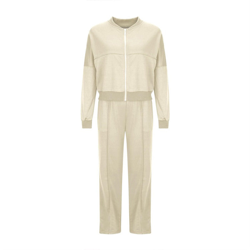 55% Rabatt🔥Zweiteiliges Damen-Set mit Langarm-Reißverschluss, Mantel und Kordelzug, Jogginghose