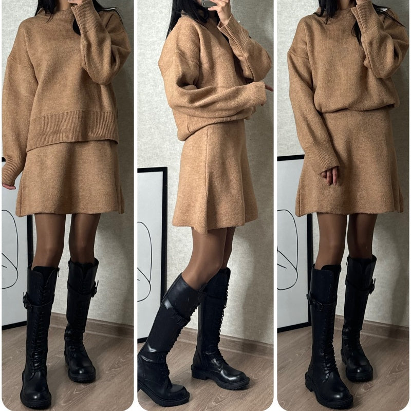 đ2-teiliges Strickset fĂŒr Damen: LangĂ€rmeliges Oberteil & Minirockđ