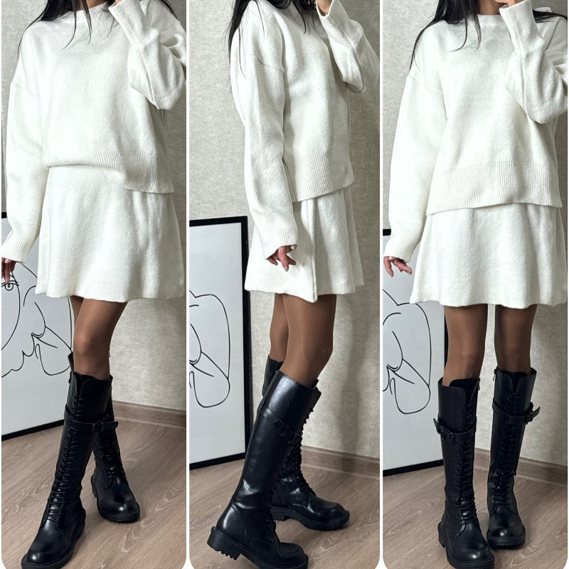 đ2-teiliges Strickset fĂŒr Damen: LangĂ€rmeliges Oberteil & Minirockđ
