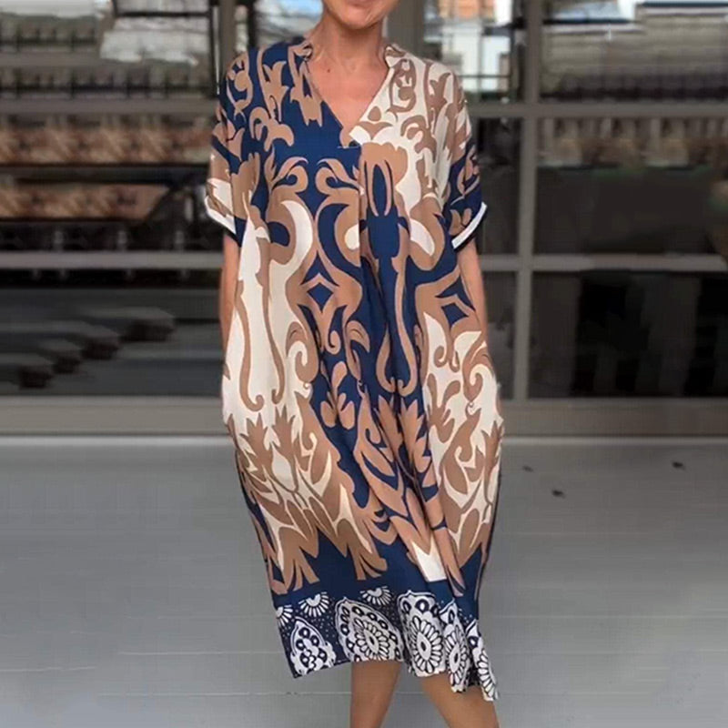 🌺Time-limited Special🔥 69% OFF!!🔥Printed V Neck Loose Midi Dress