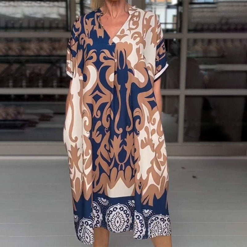 🌺Time-limited Special🔥 69% OFF!!🔥Printed V Neck Loose Midi Dress