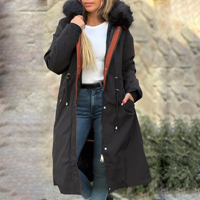 đFrĂŒher Black Friday SaleđDamen Wintermantel mit Kapuze und Pelzkragen, lĂ€ssiger Parkaâ