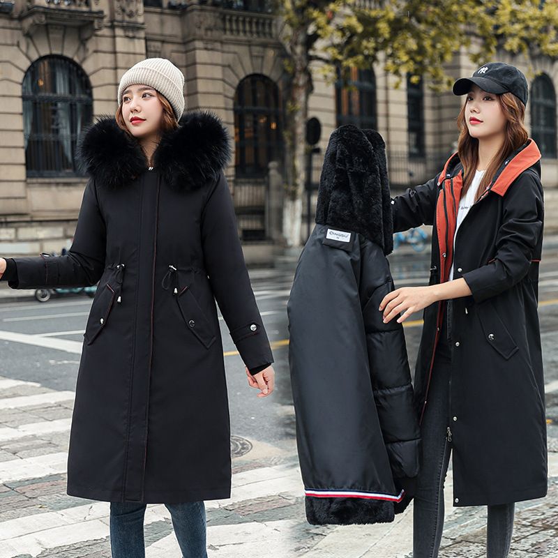 đFrĂŒher Black Friday SaleđDamen Wintermantel mit Kapuze und Pelzkragen, lĂ€ssiger Parkaâ