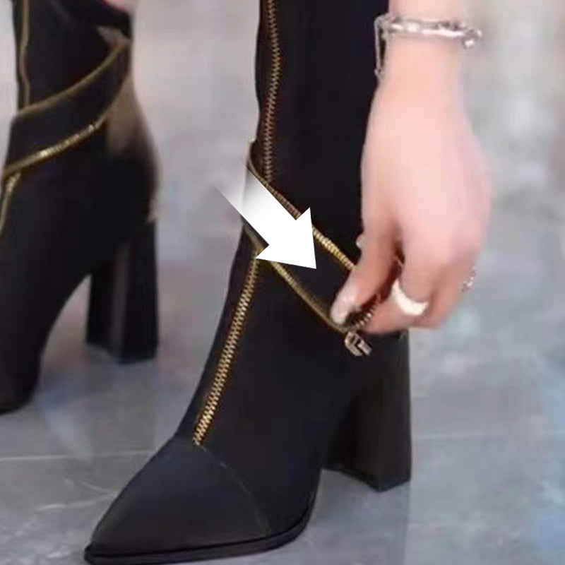 ✨49% Rabatt auf neue Produkte✨ Kniehohe Stiefel mit spitzer Zehenpartie und klobigem Absatz🌸