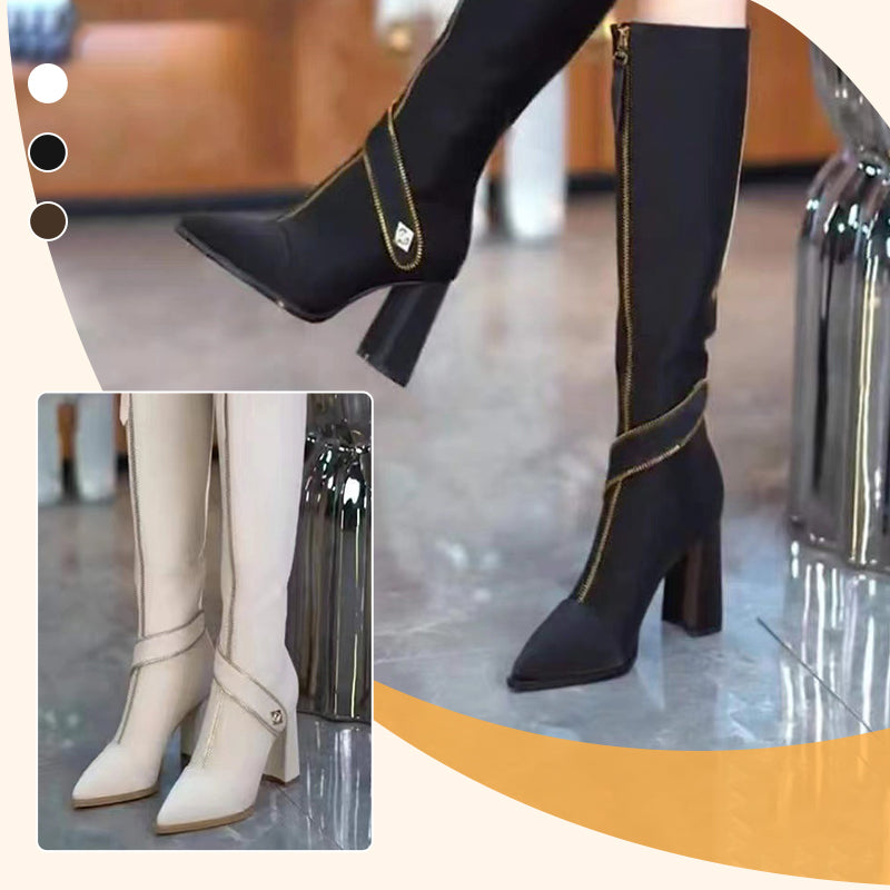 ✨49% Rabatt auf neue Produkte✨ Kniehohe Stiefel mit spitzer Zehenpartie und klobigem Absatz🌸