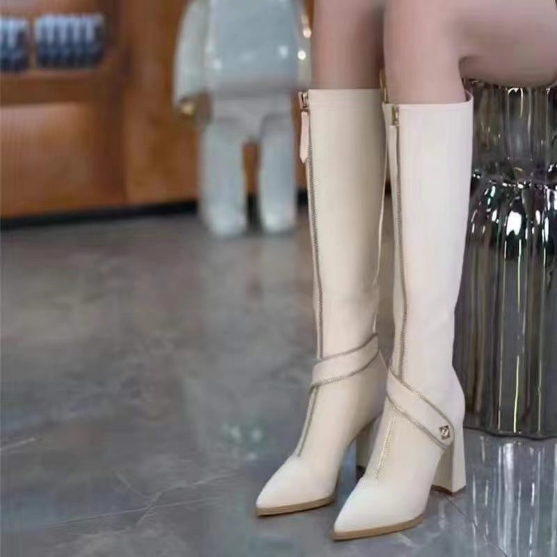 ✨49% Rabatt auf neue Produkte✨ Kniehohe Stiefel mit spitzer Zehenpartie und klobigem Absatz🌸