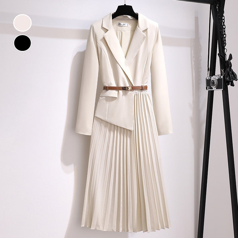 💕Neu eingetroffen💕Stilvoll und elegant:Asymmetrisches Patchwork-Blazerkleid mit Gürtel