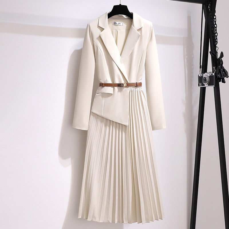 💕Neu eingetroffen💕Stilvoll und elegant:Asymmetrisches Patchwork-Blazerkleid mit Gürtel
