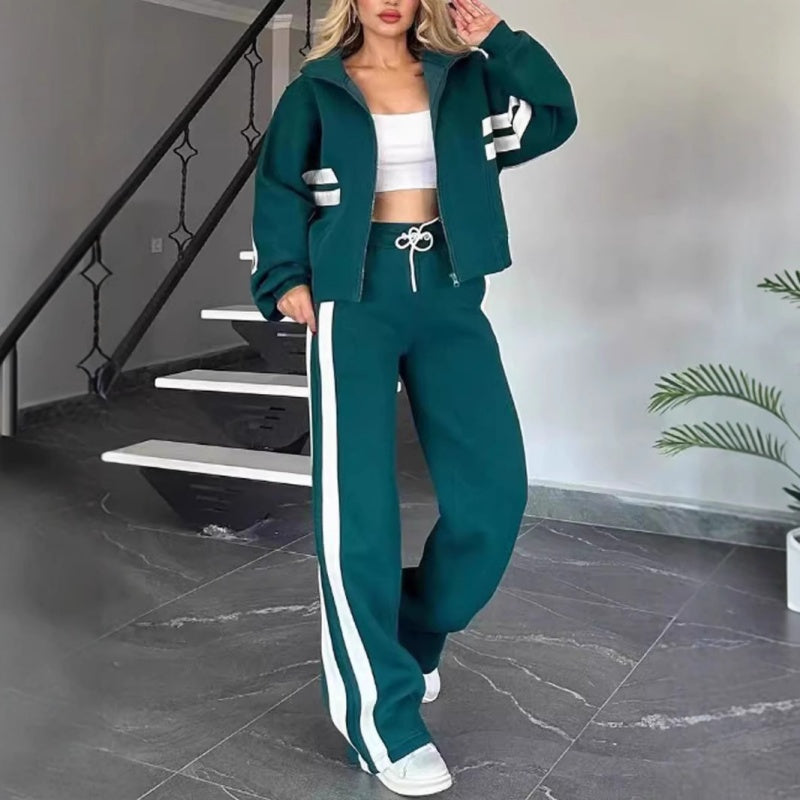 🎁Zweiteiler für Damen:✨ Gestreifte Jacke mit Reißverschluss und Freizeithose🌸