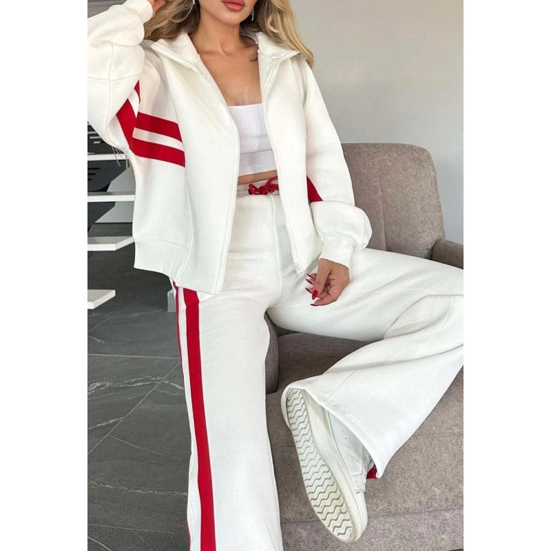 🎁Zweiteiler für Damen:✨ Gestreifte Jacke mit Reißverschluss und Freizeithose🌸