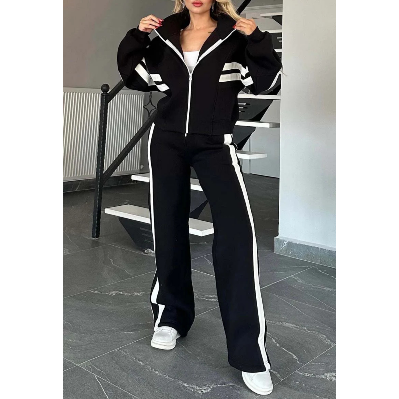 🎁Zweiteiler für Damen:✨ Gestreifte Jacke mit Reißverschluss und Freizeithose🌸
