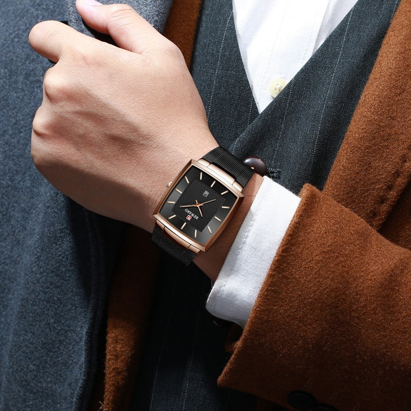 🔥Herren ultra-dünnen Quadrat Mesh Gürtel Quarzuhr