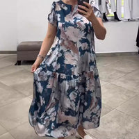 đžLose Rundhalsausschnitt KurzĂ€rmliges Kleid mit Blumenmuster