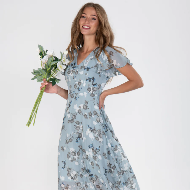 đKurzĂ€rmeliges langes Kleid mit Blumendruck