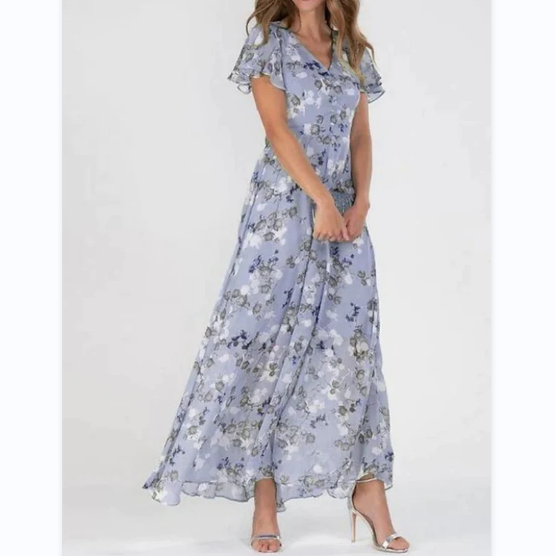 đKurzĂ€rmeliges langes Kleid mit Blumendruck