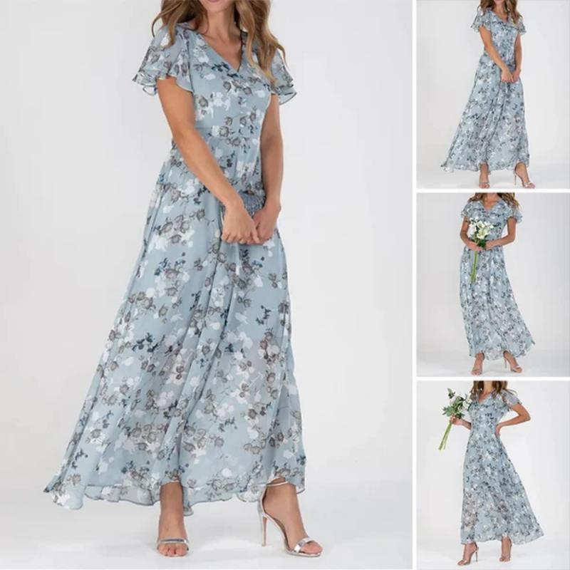 đKurzĂ€rmeliges langes Kleid mit Blumendruck