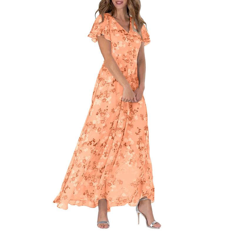 đKurzĂ€rmeliges langes Kleid mit Blumendruck
