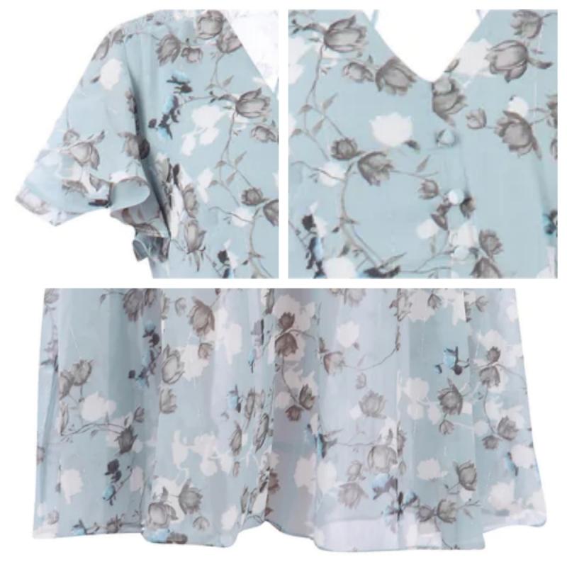đKurzĂ€rmeliges langes Kleid mit Blumendruck