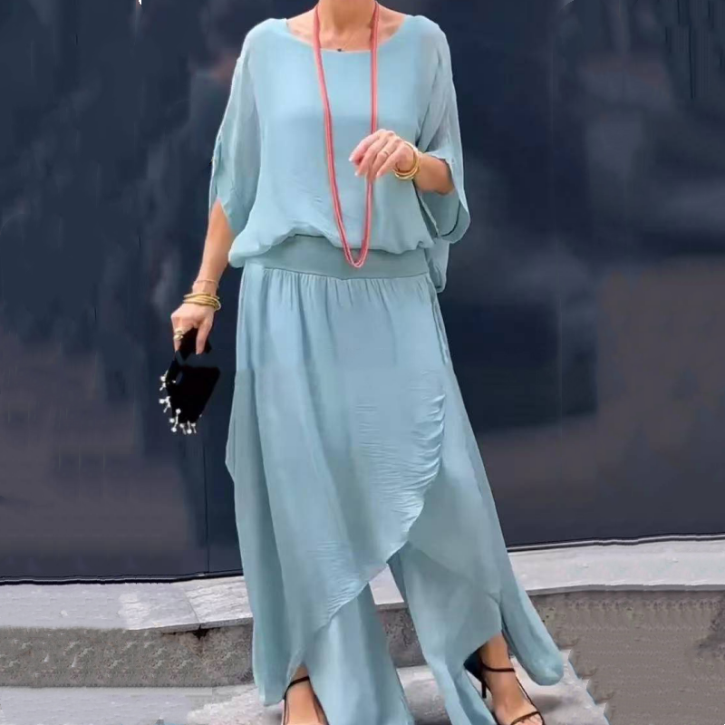 ⏳Begrenzte Zeit 50% Rabatt💥2-teiliges Set aus Chiffon mit lockerem Oberteil und weiten Schlitzhosen