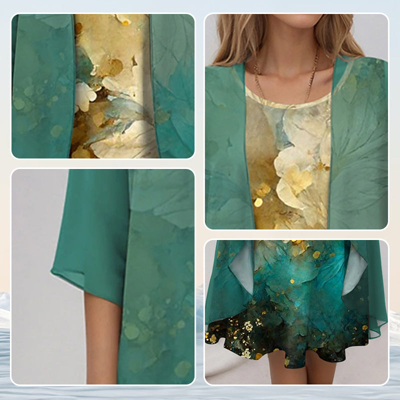 🌸Neue Modelle für den Frühling 2025👗Elegantní 2-częściowy zestaw: bluzka z półrękawkiem + sukienka