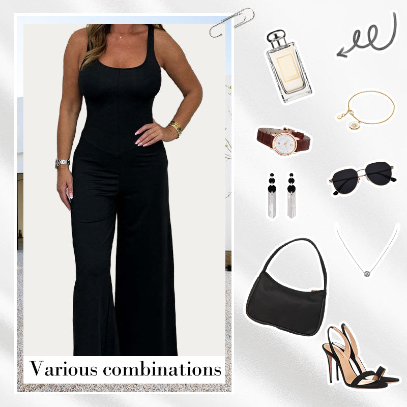 Sexy, rückenfreier Jumpsuit mit U-Ausschnitt und weitem Bein für Damen