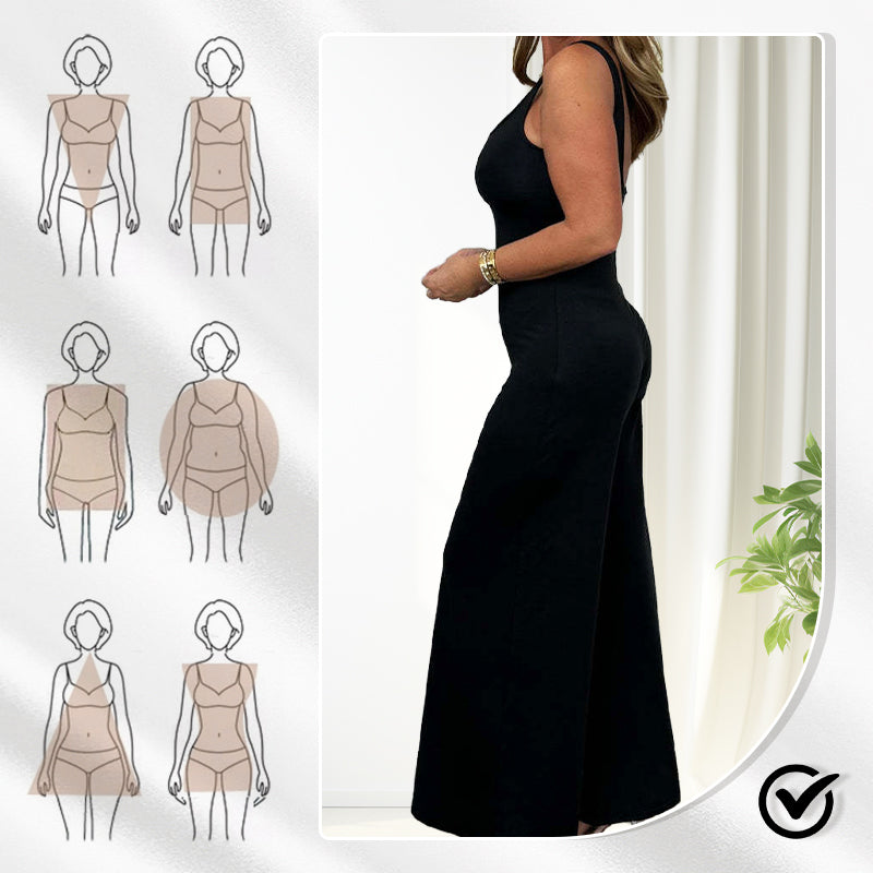 Sexy, rückenfreier Jumpsuit mit U-Ausschnitt und weitem Bein für Damen
