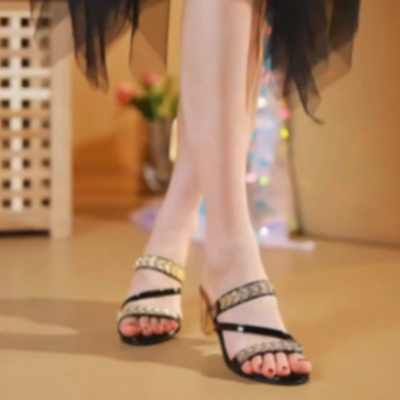 👡50 % Rabatt auf die schönsten Sandalen👡Damen Sandalen mit Strass-Verzierung und Blockabsatz
