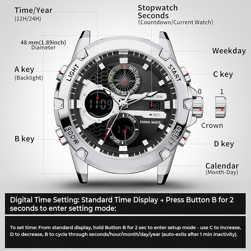 Multifunktionelle wasserdichte Herrenuhr mit Leuchtmasse