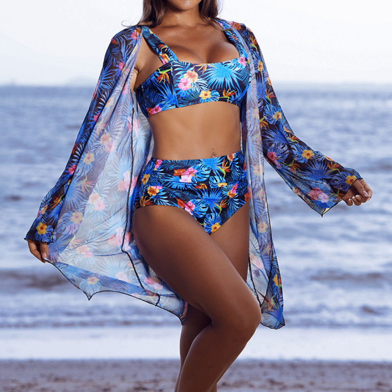 ⏳Time-limited Special⏰Women's 3-Piece Bikini Set with Mesh Cover-Up👙