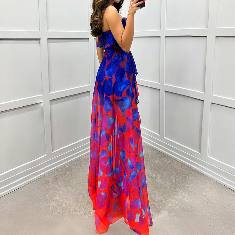 ⏳Time-limited Special⏰Women's Fashion Printed Mesh Sheath Split Dresses👗