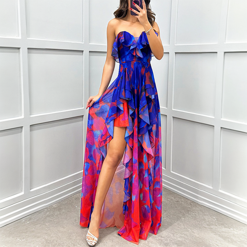 ⏳Time-limited Special⏰Women's Fashion Printed Mesh Sheath Split Dresses👗