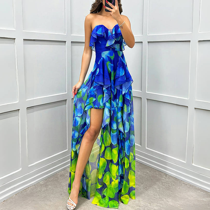 ⏳Time-limited Special⏰Women's Fashion Printed Mesh Sheath Split Dresses👗